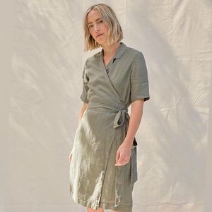 Rachael Harrah linen wrap dress, olive